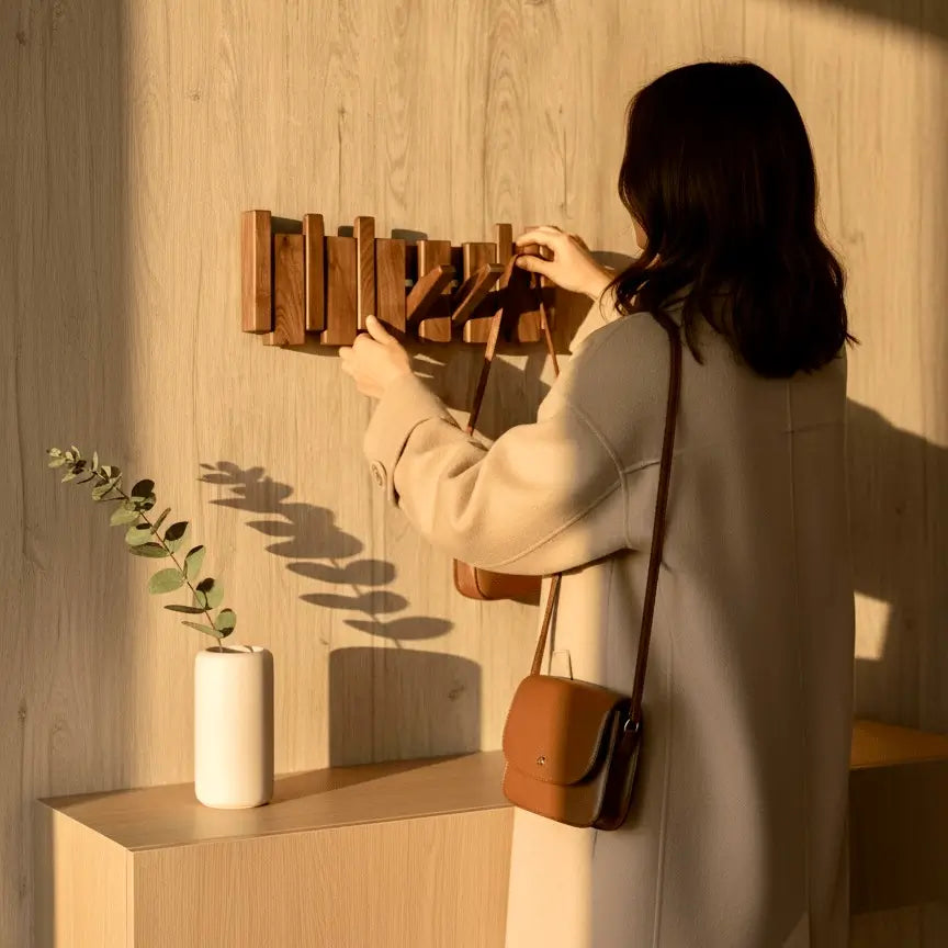 Perchero de pared Verona madera natural – colgador plegable escandinavo